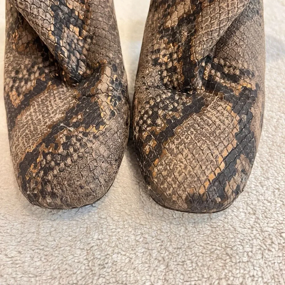 Free People Brown Leather Booties Snake Print Heels Women US 7.5 Eu 38 Boho Chic